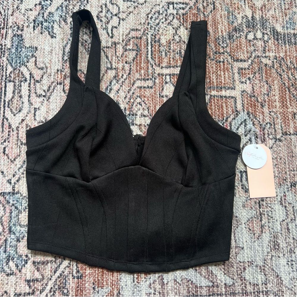 Blashe Los Angeles NWT Black Sleeveless Corset Bustier Crop Top Zipper Medium